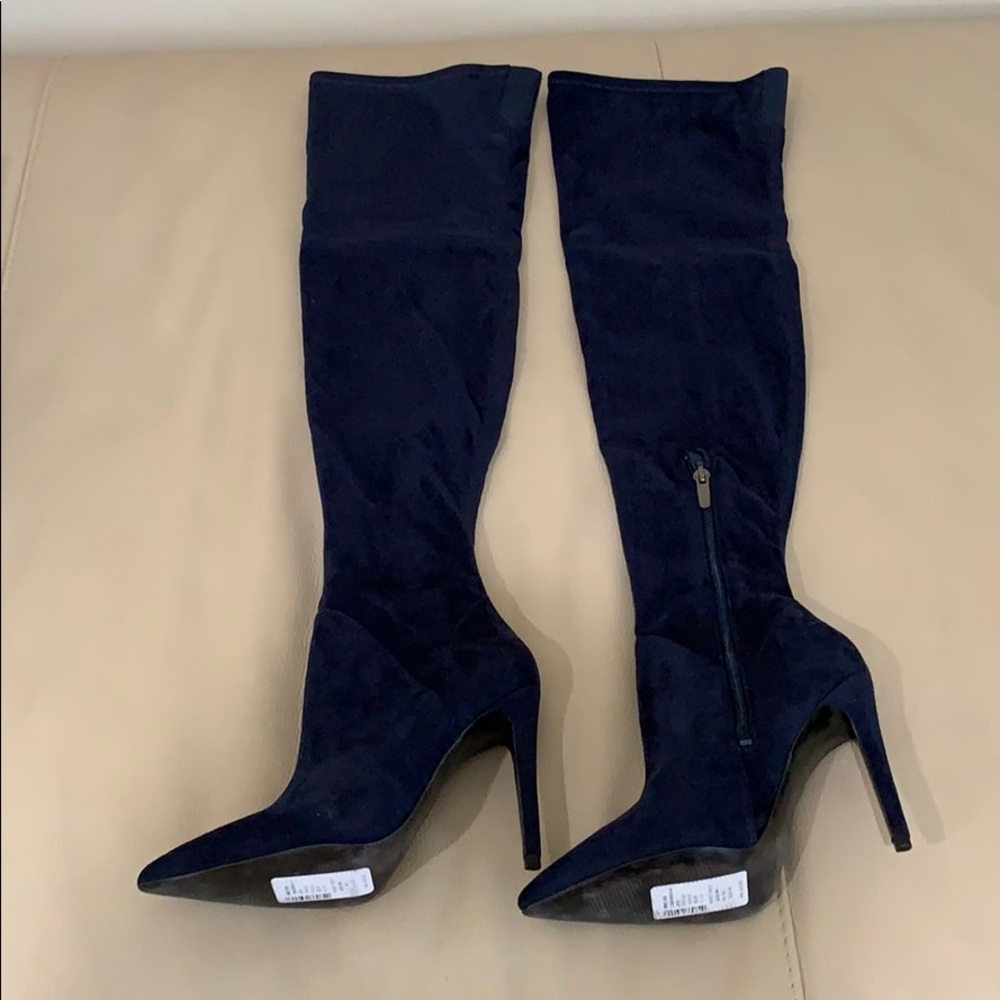 Kendall and Kylie dark blue suede thigh high boots